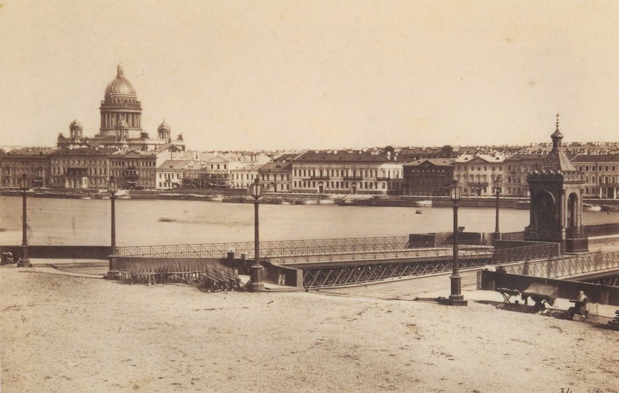 Въезд на Николаевский мост с Васильевского острова, 1860-е годы
