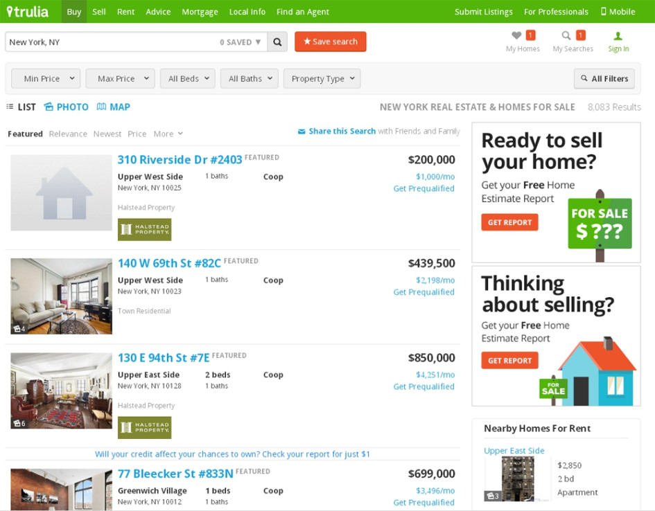 Средний пользователь Trulia.com находится на сайте не более 6 минут, за это время он просматривает 6,61 страницы