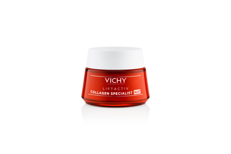 Ночной крем Liftactiv Collagen Specialist, Vichy содержит ресвератрол, который борется с пигментацией, защищает от оксидативного стресса; пептиды, активирующие выработку собственного коллагена; витамин С для ровного тона и сияния; вулканическую воду Vichy для укрепления кожи и защиты от воздействия агрессивных факторов внешней среды