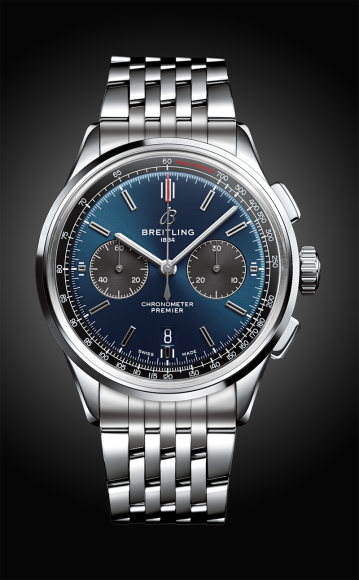 Часы Premier B01 Chronograph 42 с синим циферблатом и браслетом из нержавеющей стали
