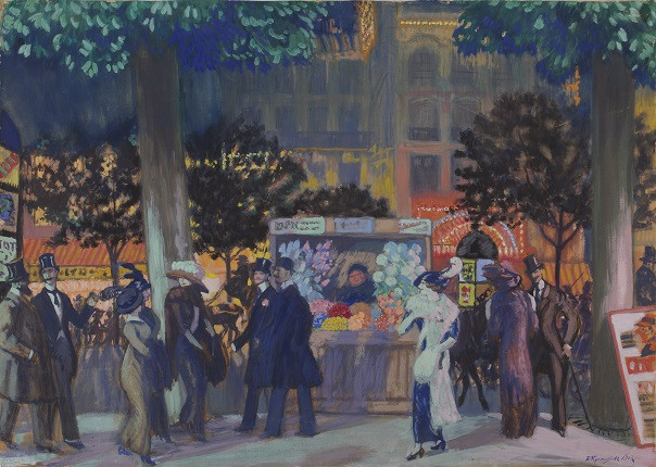 Б.М. Кустодиев. "Парижский бульвар ночью", 1913