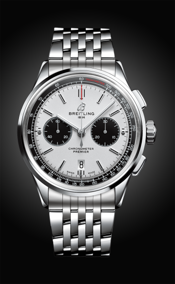 Часы Premier B01 Chronograph 42 с белым циферблатом и браслетом из нержавеющей стали