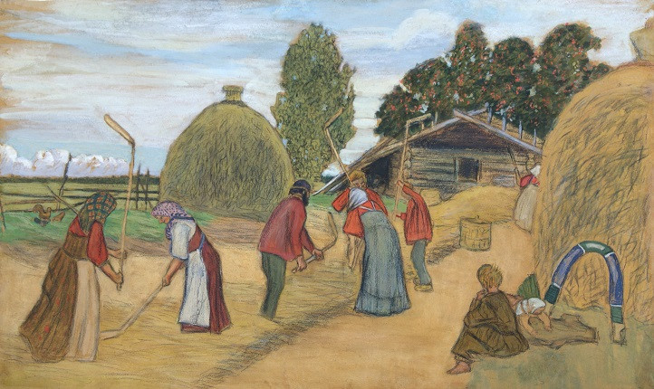 Б.М. Кустодиев. "Молотьба", 1908