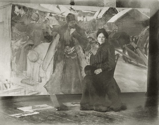 Б.М.Кустодиев. "Юлик у моей конкурсной картинки", 1903