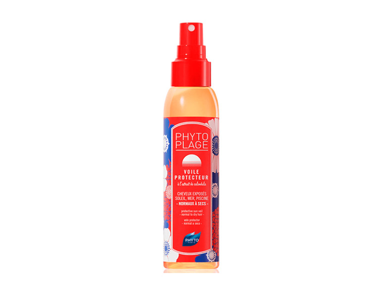 Солнцезащитный спрей для волос Protective Sun Veil, Phytoplage, Phyto с фильтрами от ультрафиолетового излучения. В составе экстракт подсолнечника и икры, а также масла сладкого миндаля и белого лотоса для питания, восстановления и блеска.