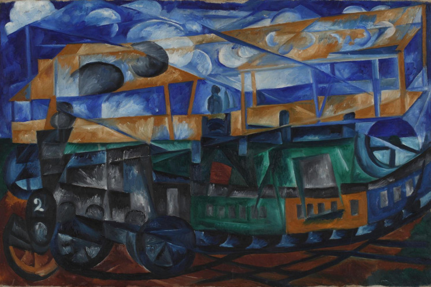 Наталия Гончарова, «Пейзаж с поездом», 1913