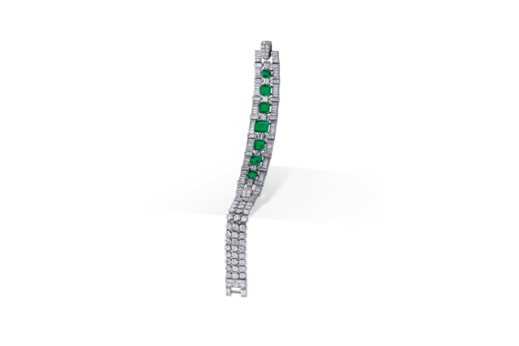 Браслет с бриллиантами и изумрудами, Cartier (сер. ХХ века)