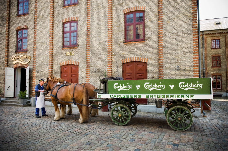 Во время экскурсии на историческую пивоварню Carlsberg можно не только выпить пива, но и покататься на запряженной лошадьми повозке