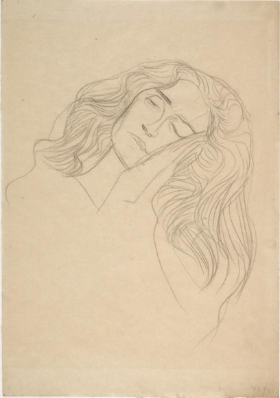 Густав Климт. «Женское лицо, щекой прижатое к рукам», 1903