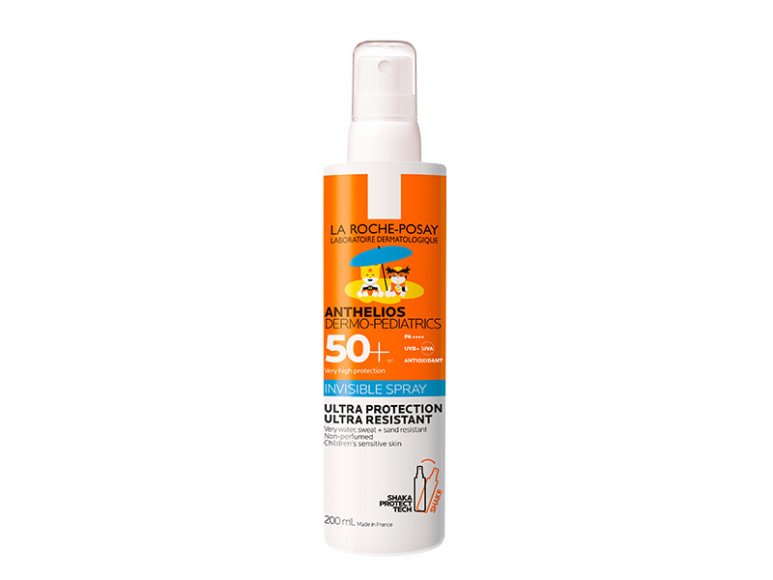 Детский солнцезащитный невидимый спрей для лица и тела Anthelios SPF 50+ / PPD 36, La Roche-Posay. Содержит технологию «умных» полимеров Intelimer для более равномерного и стойкого покрытия. Термальная вода в составе успокаивает чувствительную кожу, смягчает и увлажняет ее.