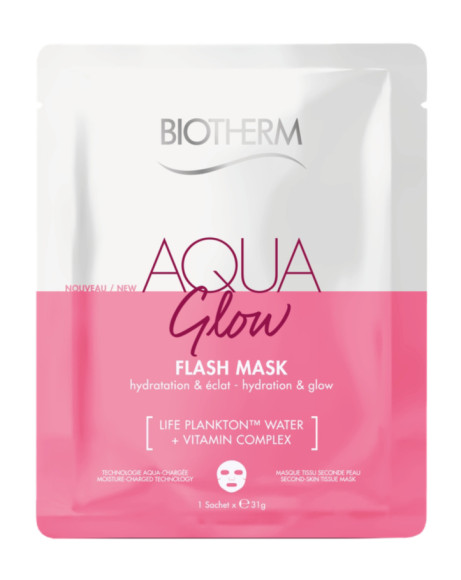 Тканевая маска для сияния кожи лица Aqua Pure Flash Mask Glow, Biotherm глубоко увлажняет кожу и придает ей сияние благодаря формуле, включающей фирменный компонент бренда Life Plankton и витаминный комплекс

 