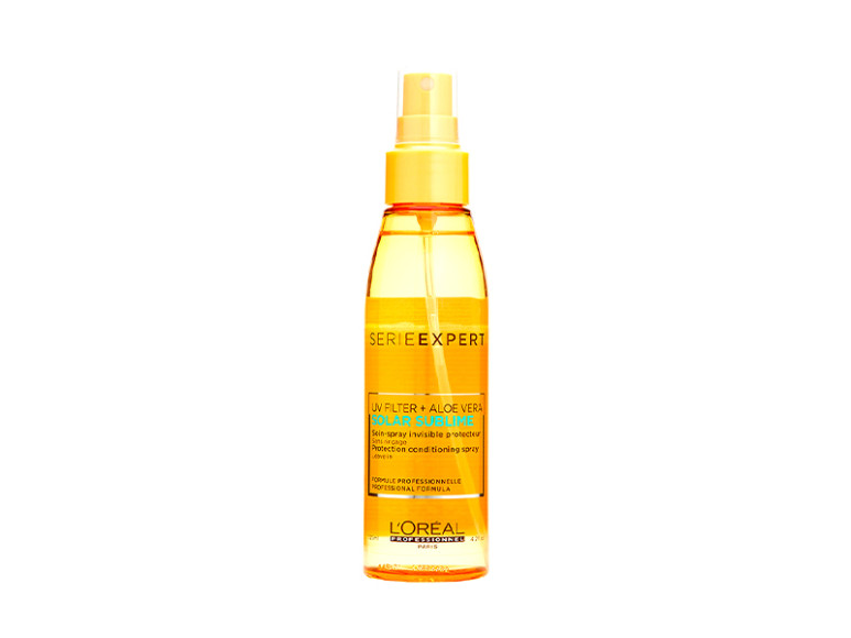 Солнцезащитный спрей для волос Solar Sublime, L'Oreal Professionnel. Покрывает волосы легкой невидимой пленкой, сохраняющей их блеск и силу и предотвращающей иссушение волос.
В основе лежит формула, обогащенная УФ-фильтрами, экстрактом алоэ вера и витамином Е.