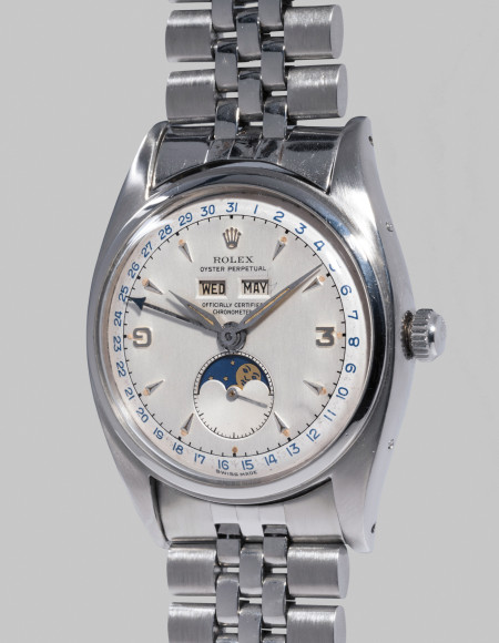 Rolex Ref. 6062 Чрезвычайно редкие часы Rolex из нержавеющей стали c двухцветным циферблатом, календарем и индикатором фаз Луны. Оценочная стоимость: CHF 600–1200 тыс.